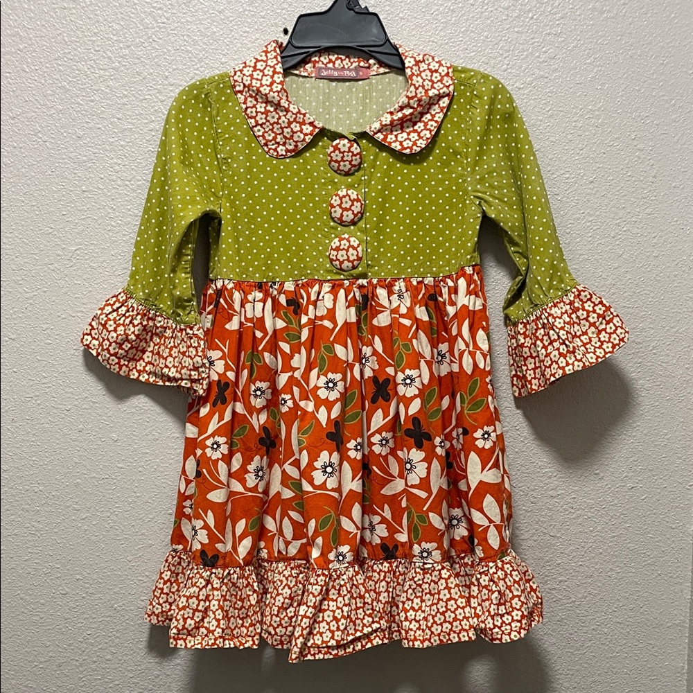 Jelly the Pug Lilly Green and Orange Floral Dress